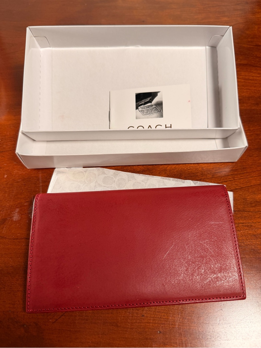 Coach Red Leather Checkbook Cover with Pen Holder New